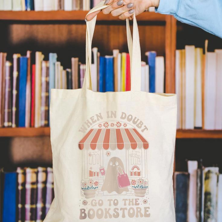 Cute Bookstore Ghost Retro Women Book Lovers Canvas Tote Bag Cute Bookstore Ghost Retro Women Book Lovers Canvas Tote Bag