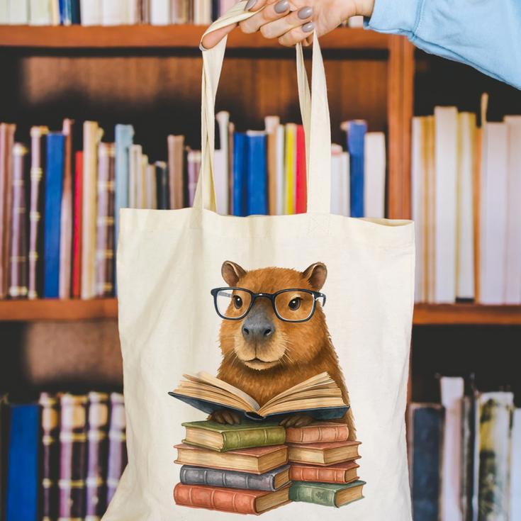 Cute Capybara Reading Books Animal Capybara Bookworms Canvas Tote Bag Cute Capybara Reading Books Animal Capybara Bookworms Canvas Tote Bag