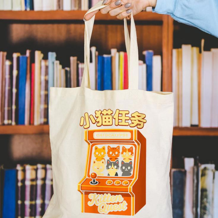Cute Cats Retro 1980's Arcade Nostalgia Old Game Cabinet Canvas Tote Bag Cute Cats Retro 1980's Arcade Nostalgia Old Game Cabinet Canvas Tote Bag