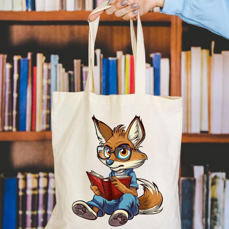Cute Coyote With Book I Kids Coyote Canvas Tote Bag