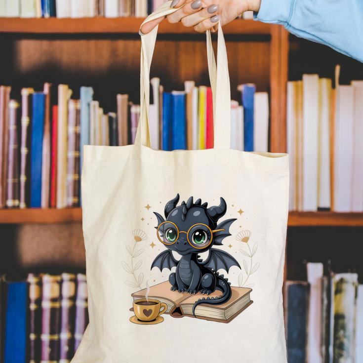 Cute Dragon Books Flower Bookworm Book Lover Canvas Tote Bag Cute Dragon Books Flower Bookworm Book Lover Canvas Tote Bag