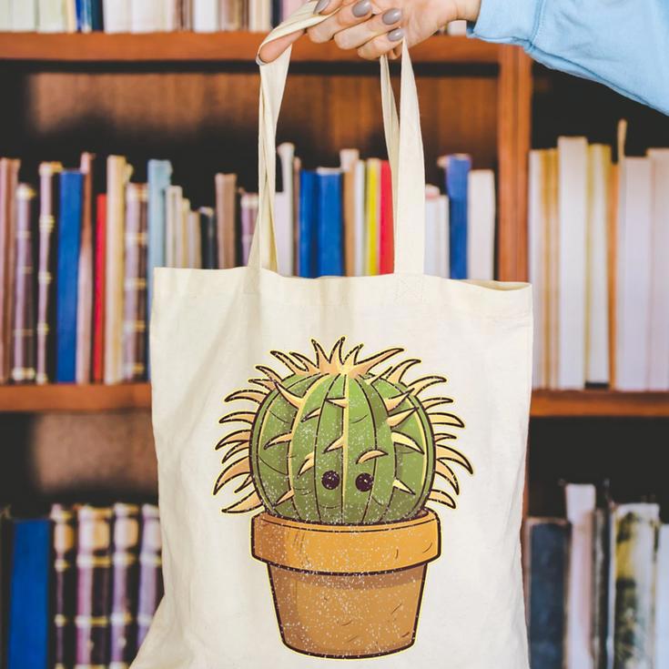 Cute Golden Barrel Cactus Introvert Distressed Canvas Tote Bag