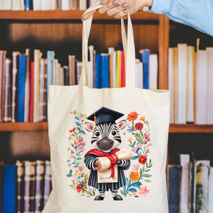 Cute Graduation Zebra Holding DiplomaShirt Canvas Tote Bag