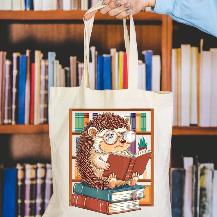Cute Hedgehog Book Nerd Canvas Tote Bag