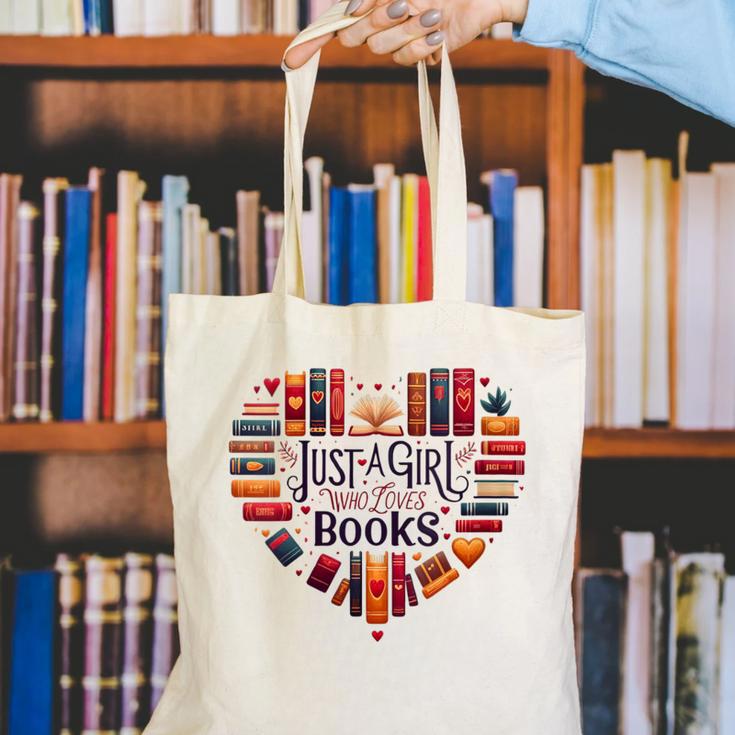 Cute Just A Girl Who Loves Books Heart Shape Reader Canvas Tote Bag Cute Just A Girl Who Loves Books Heart Shape Reader Canvas Tote Bag