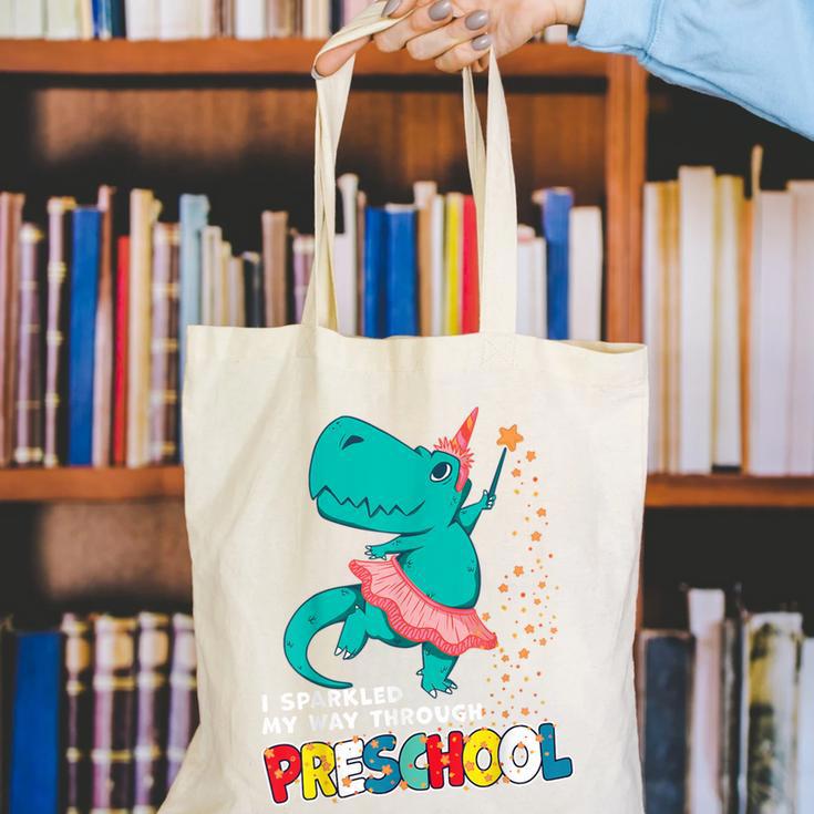 Cute Magical Ballerina Dino Unicorn Preschool Graduation Canvas Tote Bag
