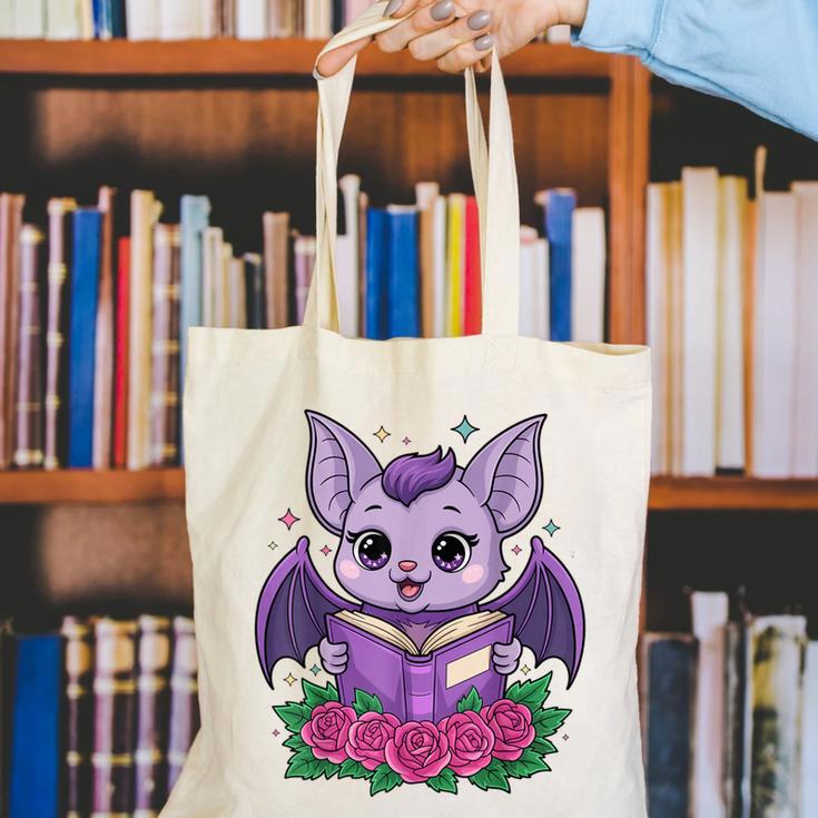 Cute Pastel Goth Bat Reading Book Canvas Tote Bag