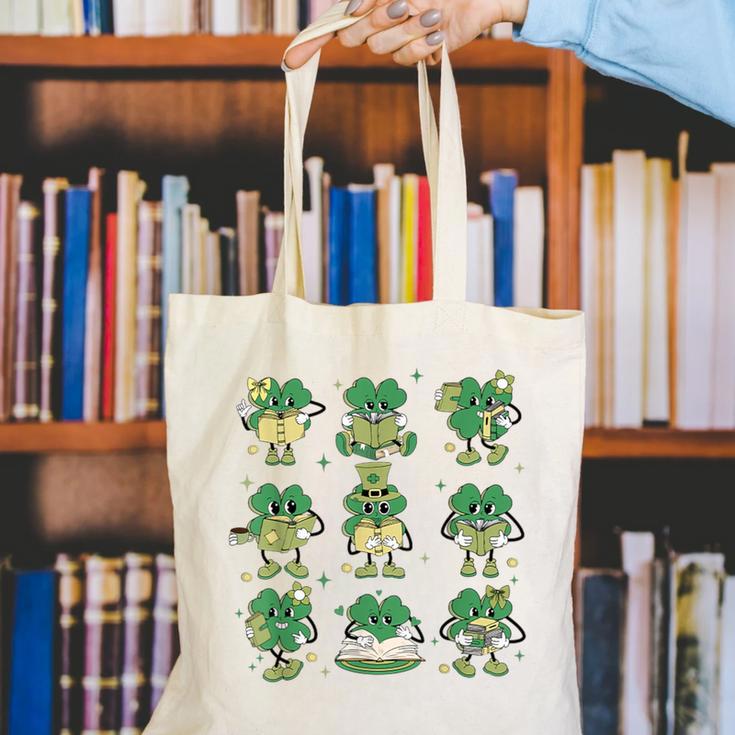 Cute Shamrock Reading Books St Patrick's Day Teacher Reading Canvas Tote Bag