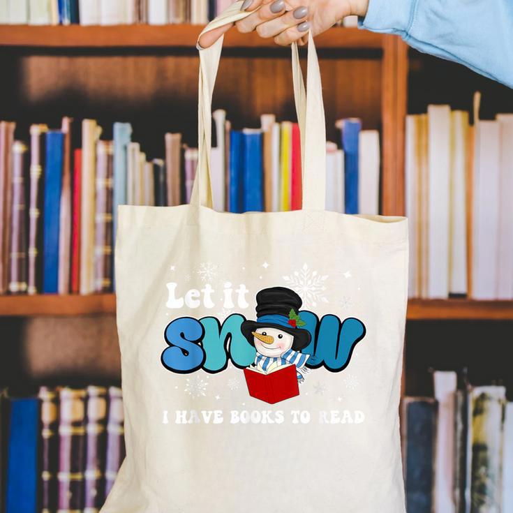 Cute Snowman Let It Snow I Have Books Reader Canvas Tote Bag