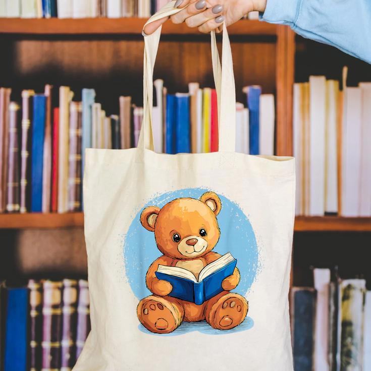 Cute Teddy Bear Reading Book Fun Canvas Tote Bag