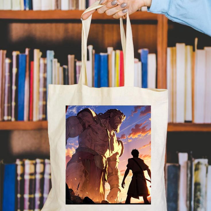 David And Goliath Bible Book Of Samuel Famous Bible Story Canvas Tote Bag