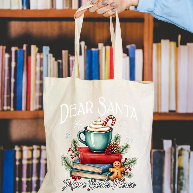 Dear Santa More Book Please Christmas Book Librarian Canvas Tote Bag