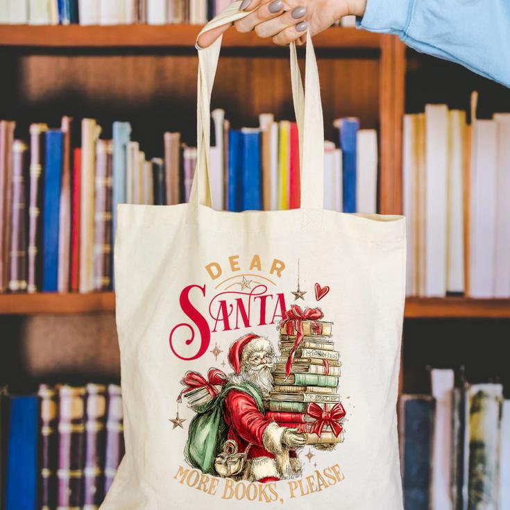 Dear Santa More Books Please Christmas Canvas Tote Bag Dear Santa More Books Please Christmas Canvas Tote Bag