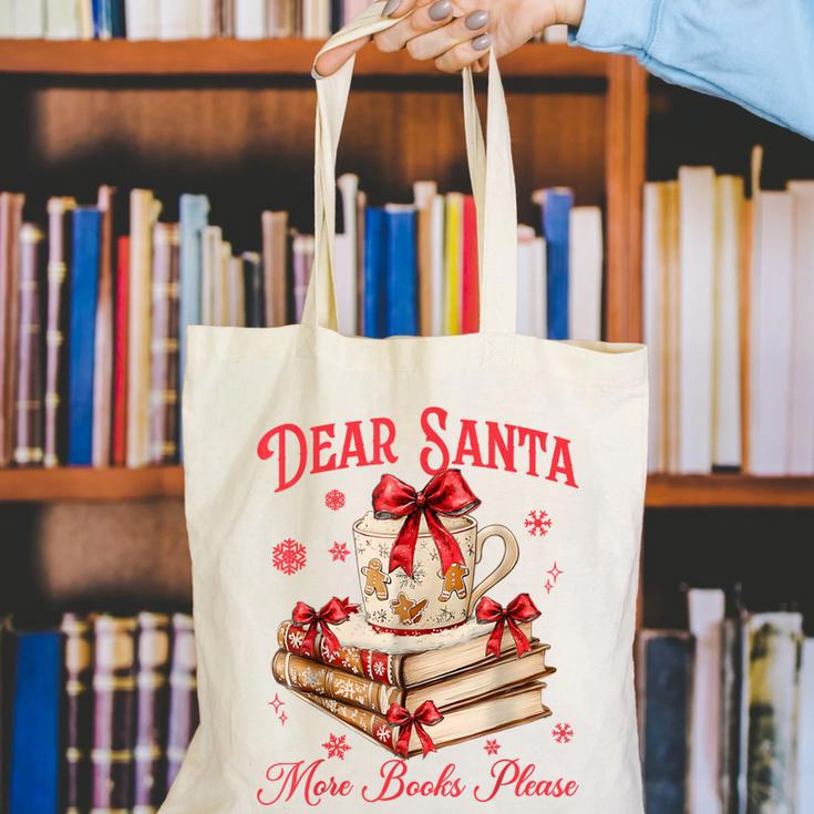 Dear Santa More Books Please Coquette Bow Books Christmas Canvas Tote Bag