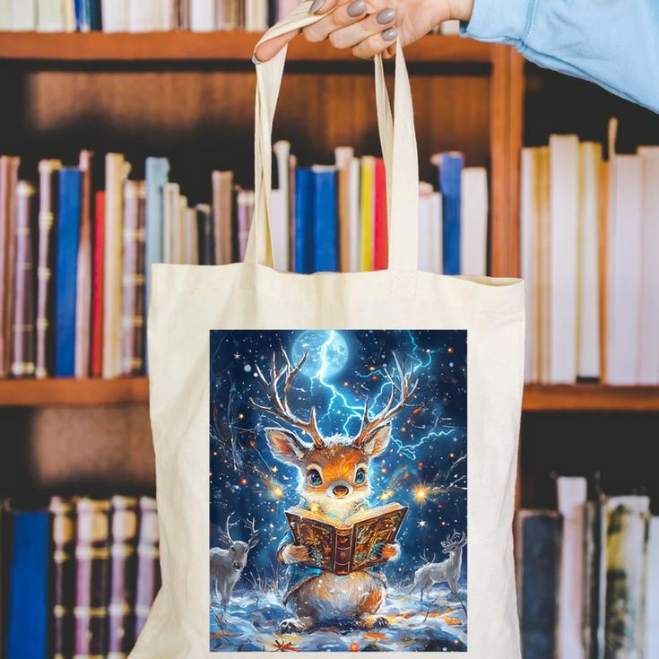 Deer Reads Book Women Girls Reindeer Canvas Tote Bag Deer Reads Book Women Girls Reindeer Canvas Tote Bag