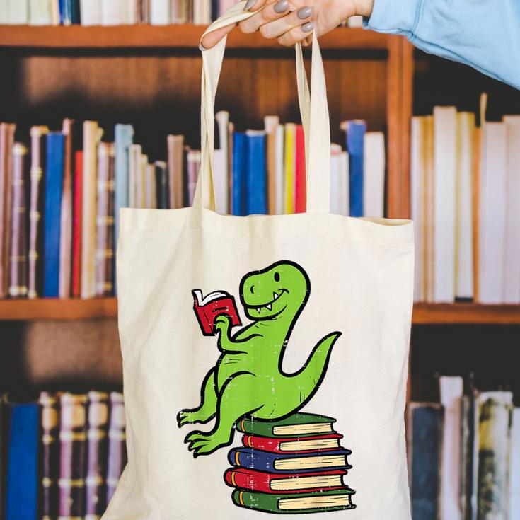 Dino Reading Read Reading Librarian Book Men Boys Kids Canvas Tote Bag