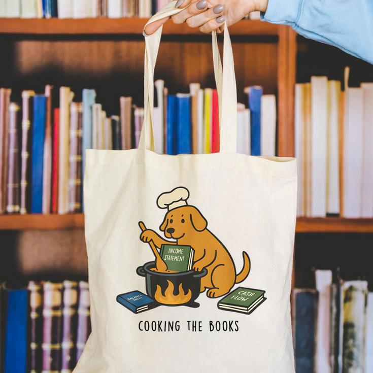 Dog Cooking The Books Canvas Tote Bag