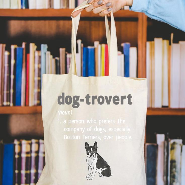 Dog-Trovert Boston Terrier Humor Definition Introvert Canvas Tote Bag Dog-Trovert Boston Terrier Humor Definition Introvert Canvas Tote Bag