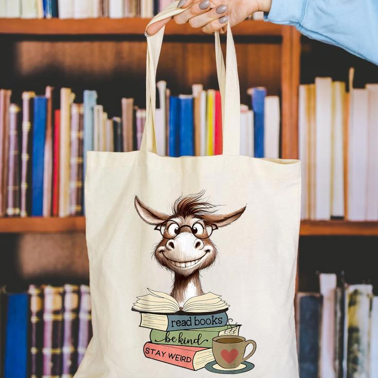 Donkey Reading Book Read Books Be Kind Stay Weird Librarian Canvas Tote Bag