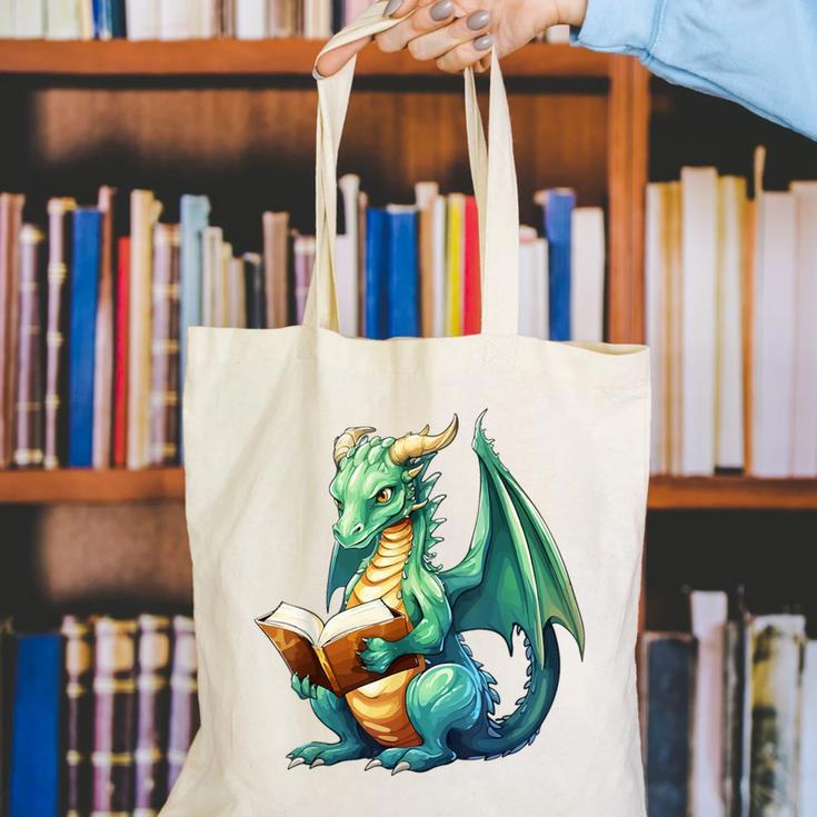 Dragon With Book Canvas Tote Bag Dragon With Book Canvas Tote Bag