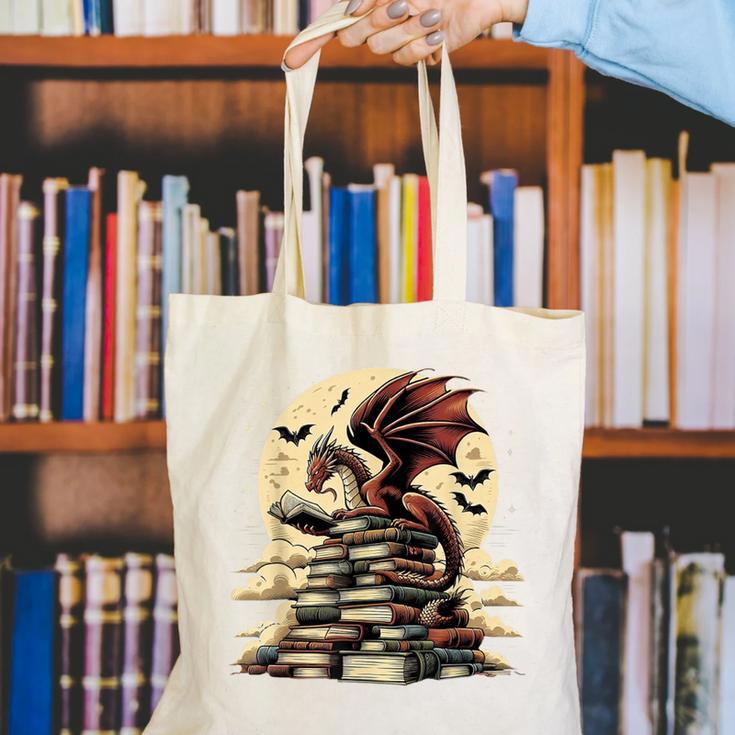 Dragon Reading a Book Dragons And Books Lover Bookworm Canvas Tote Bag Dragon Reading a Book Dragons And Books Lover Bookworm Canvas Tote Bag