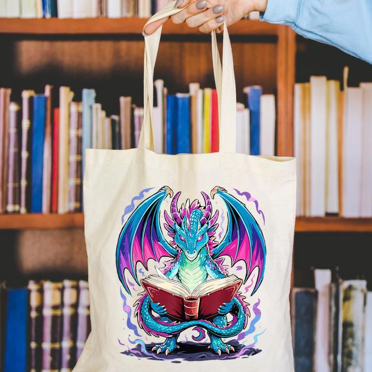 Dragon Reading Book Lover Canvas Tote Bag