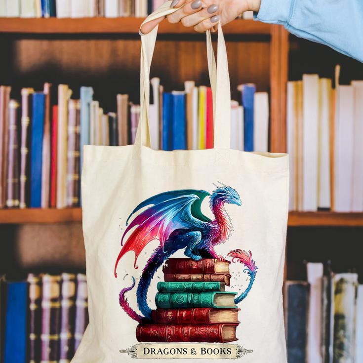 Dragons And Books Dragonworm Book Lover Reading Canvas Tote Bag