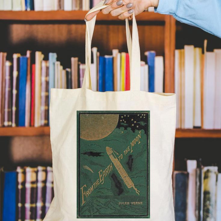 From The Earth To The Moon Book Cover 1874 Premium Canvas Tote Bag