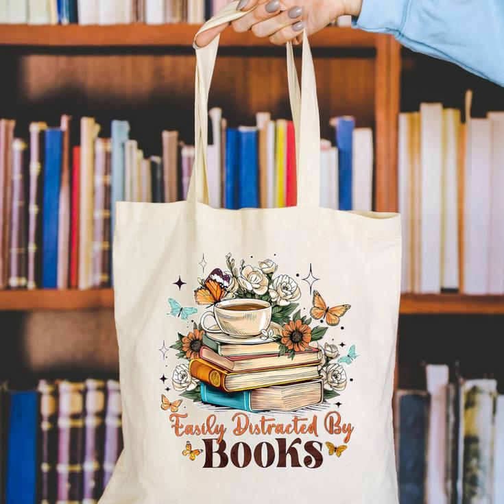 Easily Distracted By Books Book Wildflowers Book Lovers Canvas Tote Bag