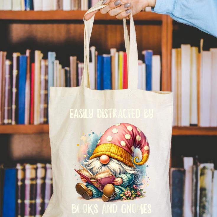 Easily Distracted By Books And Gnomes Book Reading Gnome Canvas Tote Bag