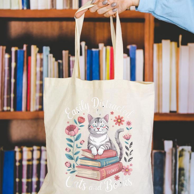 Easily Distracted By Cats And Books Reading Canvas Tote Bag Easily Distracted By Cats And Books Reading Canvas Tote Bag