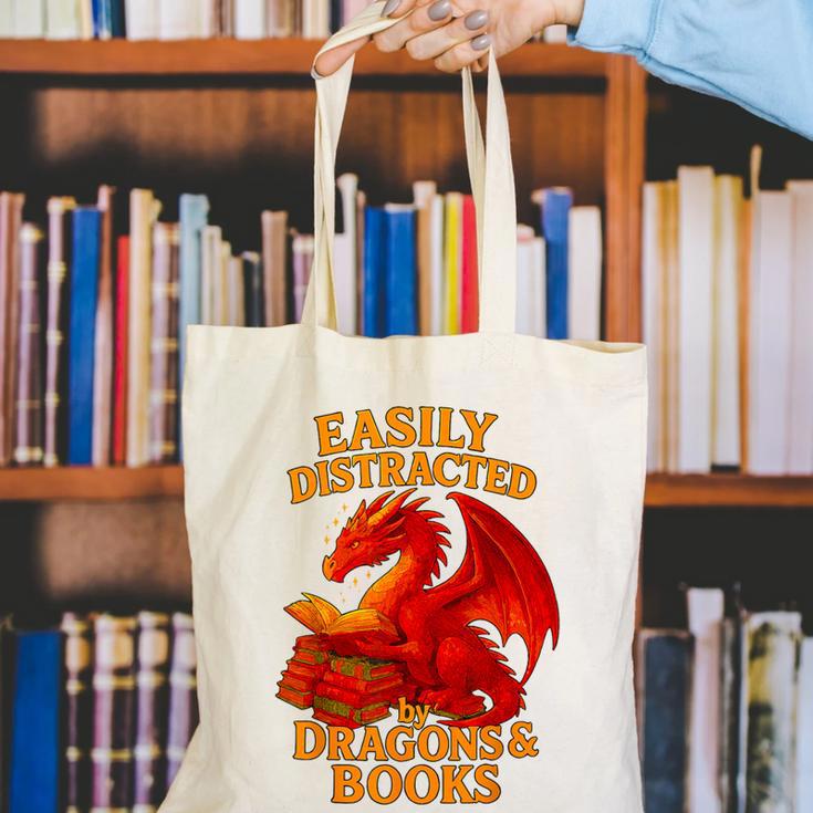 Easily Distracted By Dragons And Books Reading Canvas Tote Bag