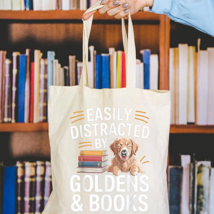 Easily Distracted By Goldens & Books Golden Retriever Dog Canvas Tote Bag