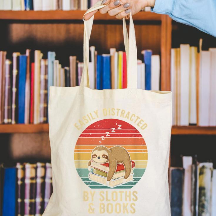 Easily Distracted By Sloths And Books Canvas Tote Bag