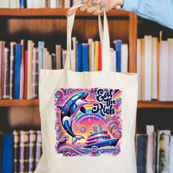 EAT THE RICH 90S NOSTALGIA WHALE ORCA YAHCT RETRO Canvas Tote Bag