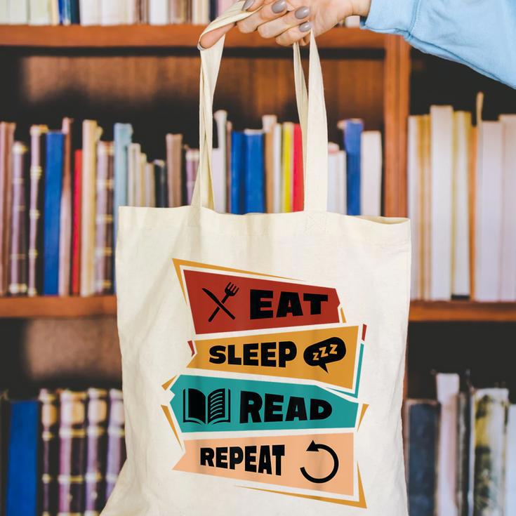 Eat Sleep Read Repeat Reading Books Reader Bookworm Canvas Tote Bag
