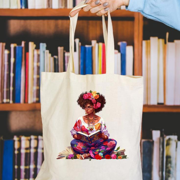 Educated Melanin Queen Afro Women Reading Book History Canvas Tote Bag