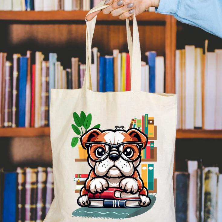 English Bulldog Reading a Book Dog Canvas Tote Bag