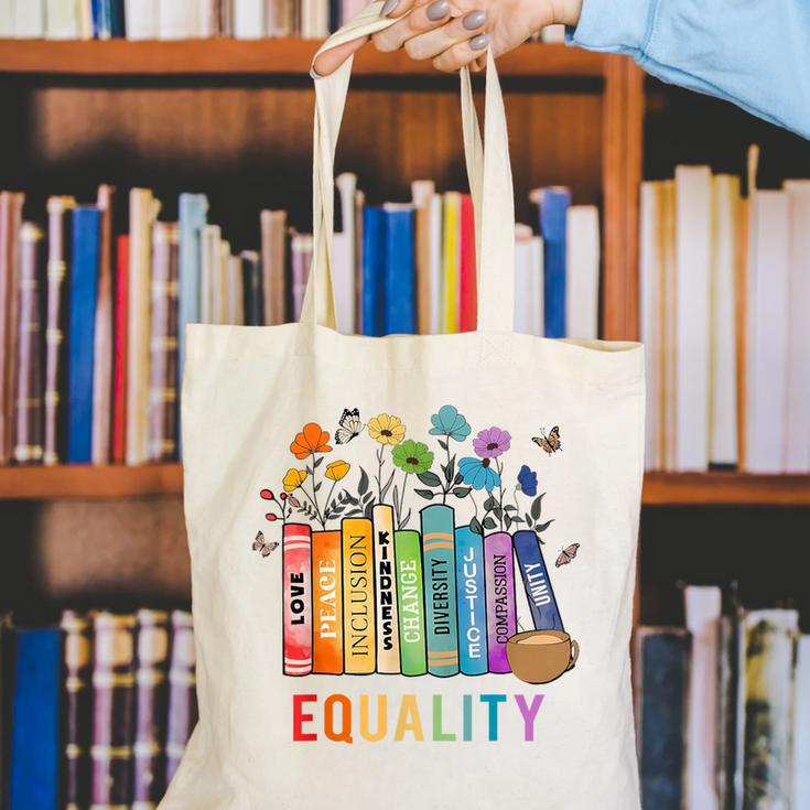 Equal Rights Book Flower Equality Peace Love Kindness Book Canvas Tote Bag
