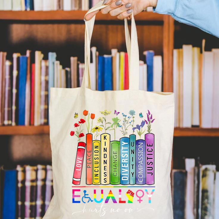 Equality Hurts No One Floral Books LGBTQ Gay Les Pride Month Canvas Tote Bag