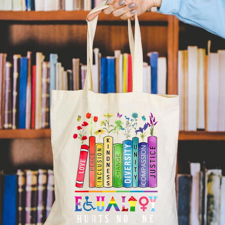 Equality Hurts No One Floral Books LGBTQ Pride Human Rights Canvas Tote Bag