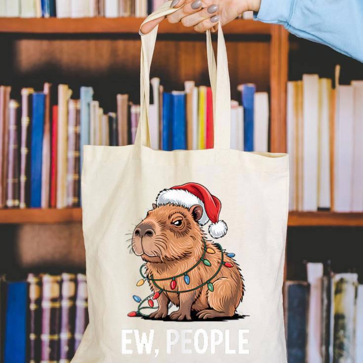 Ew People Capybara Christmas Lights Introvert Humor Canvas Tote Bag