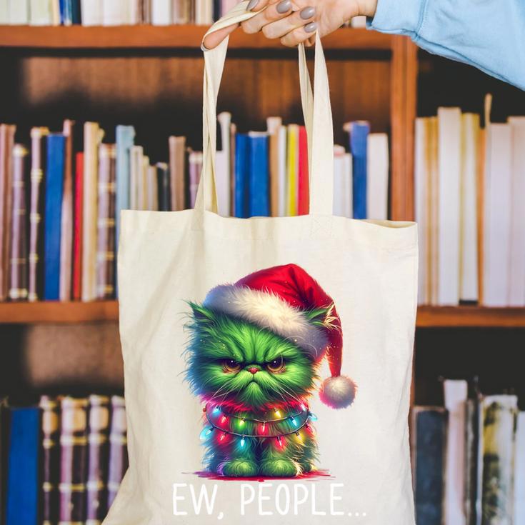 Ew People Meowy Cat Christmas Introvert Men Women Canvas Tote Bag