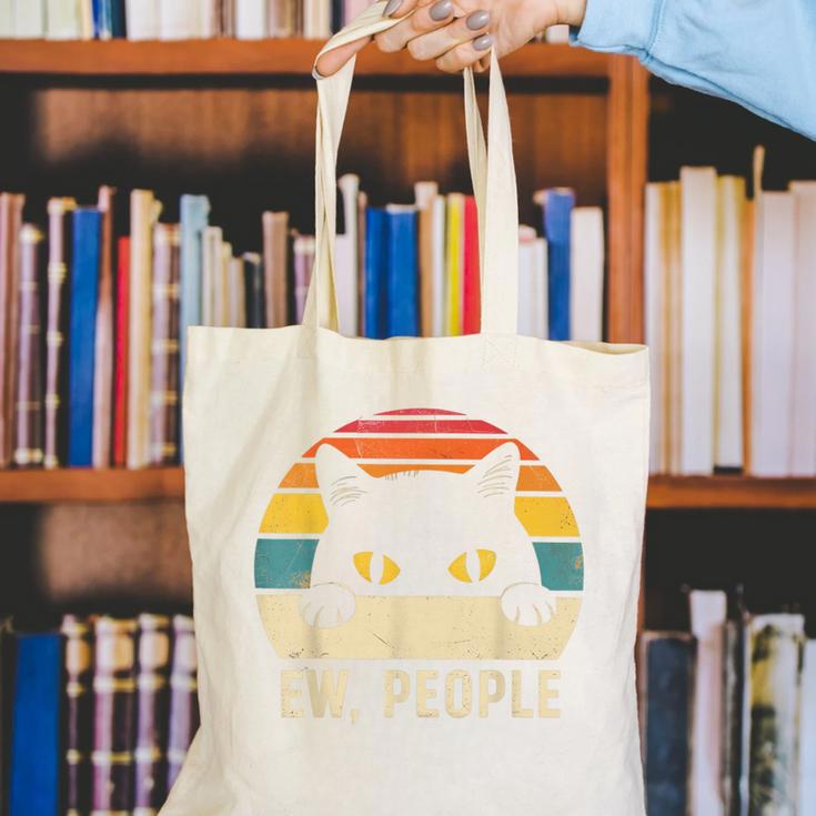 Ew People Retro Cat Vintage Anti-Social Introvert Canvas Tote Bag Ew People Retro Cat Vintage Anti-Social Introvert Canvas Tote Bag