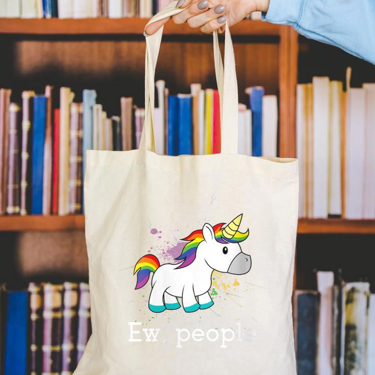 Ew People Unicorn Lover Introvert Rainbow Unicorn Canvas Tote Bag