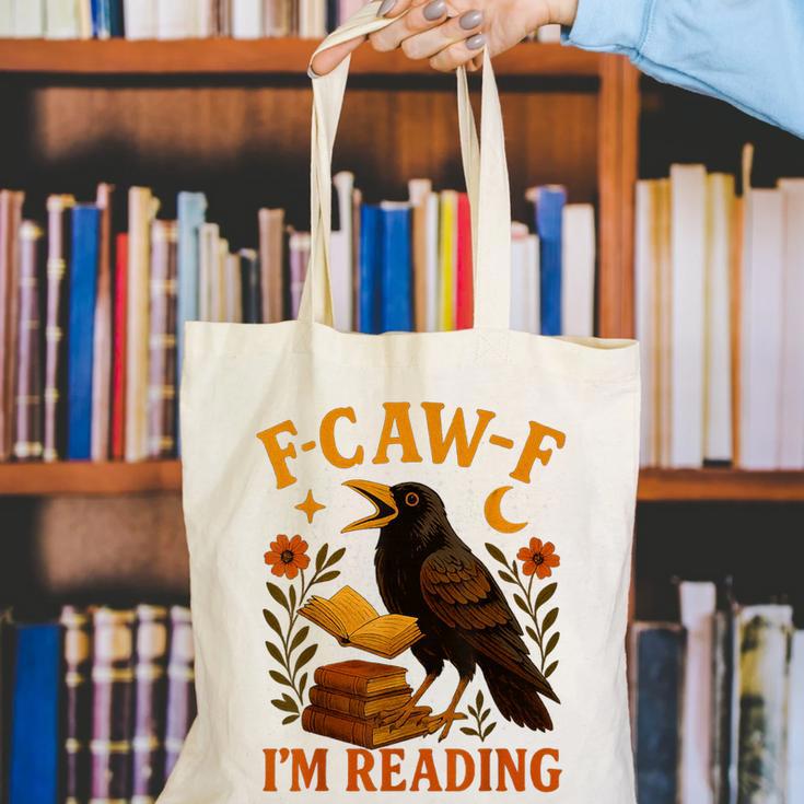 F CAW F Crow I'm Reading Book Lover Fall Canvas Tote Bag