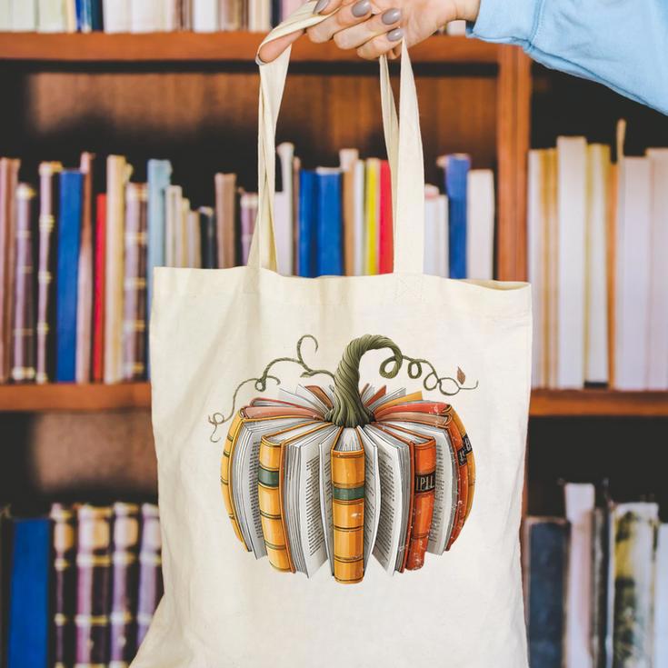 Fall Book Pumpkin Fall Librarians Bookworm Teachers Students Canvas Tote Bag