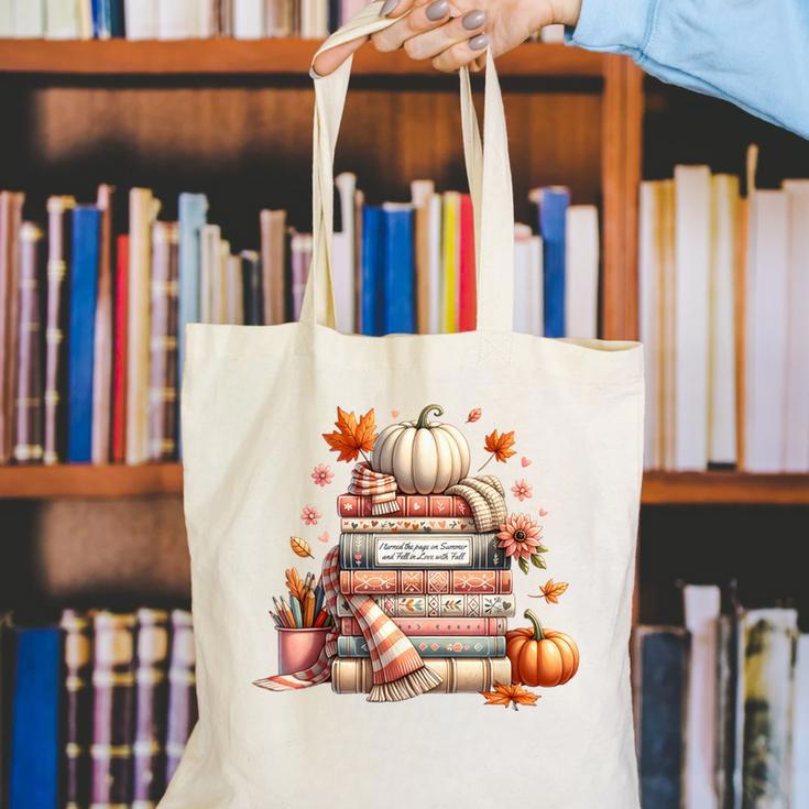 Fall Colors s I Love Fall s Books & Pumpkins Canvas Tote Bag