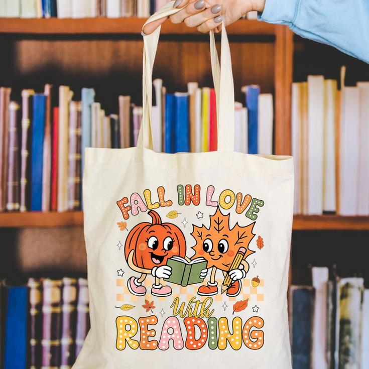 Fall In Love With Reading Autumn Pumpkin Teacher Book Lover Canvas Tote Bag