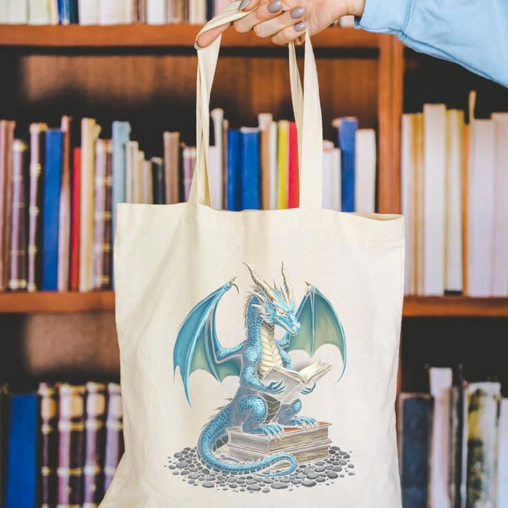 Fantasy Dragon Reading Magical Book Lover Halloween Vibes Canvas Tote Bag Fantasy Dragon Reading Magical Book Lover Halloween Vibes Canvas Tote Bag